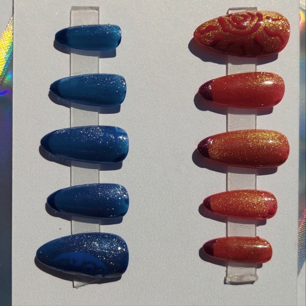 Press On Nails (Handpainted Sun and Moon Themed)